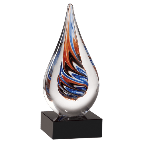 7 1/2" Teardrop Art Glass on Black Glass Base-No Plate