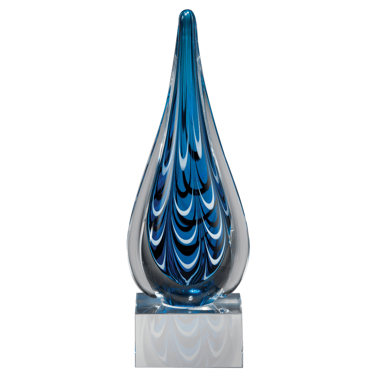 10" Blue and Black Teardrop Art Glass on Clear Glass Base-No Plate