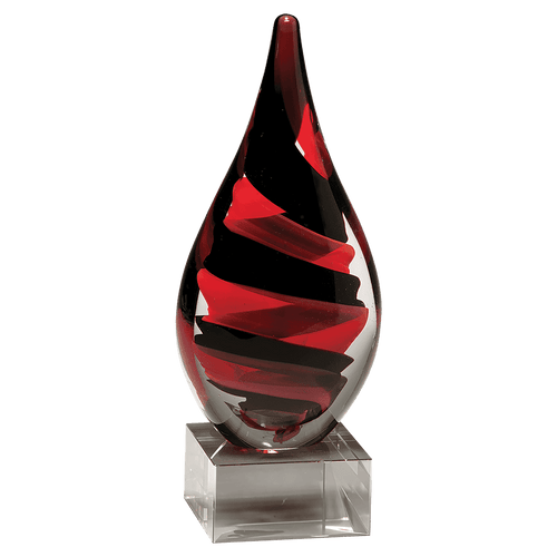 8" Black and Red Helix Teardrop on Clear Glass Base-No Plate