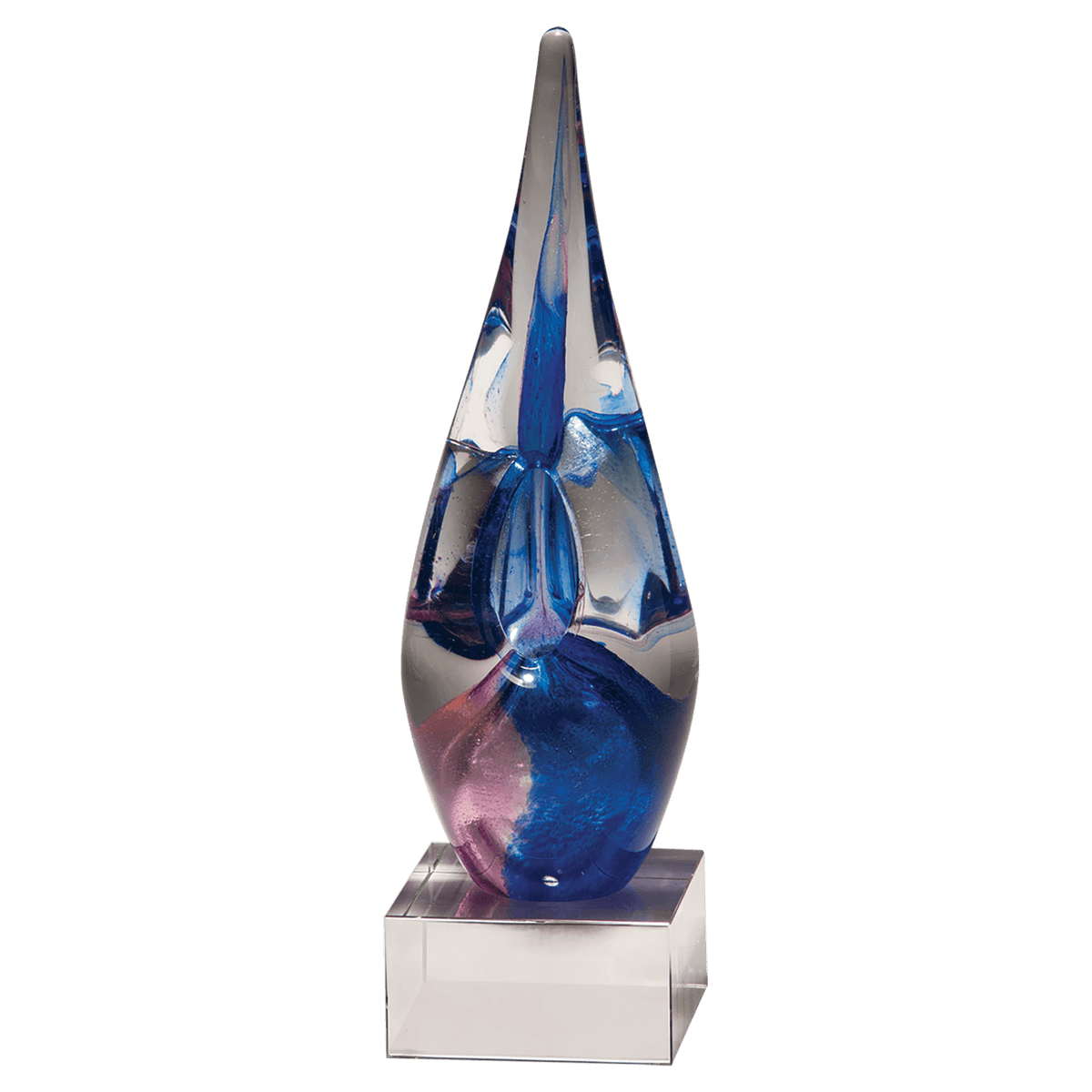 10 1/2" Blue & Violet Art Glass on Clear Glass Base-No Plate