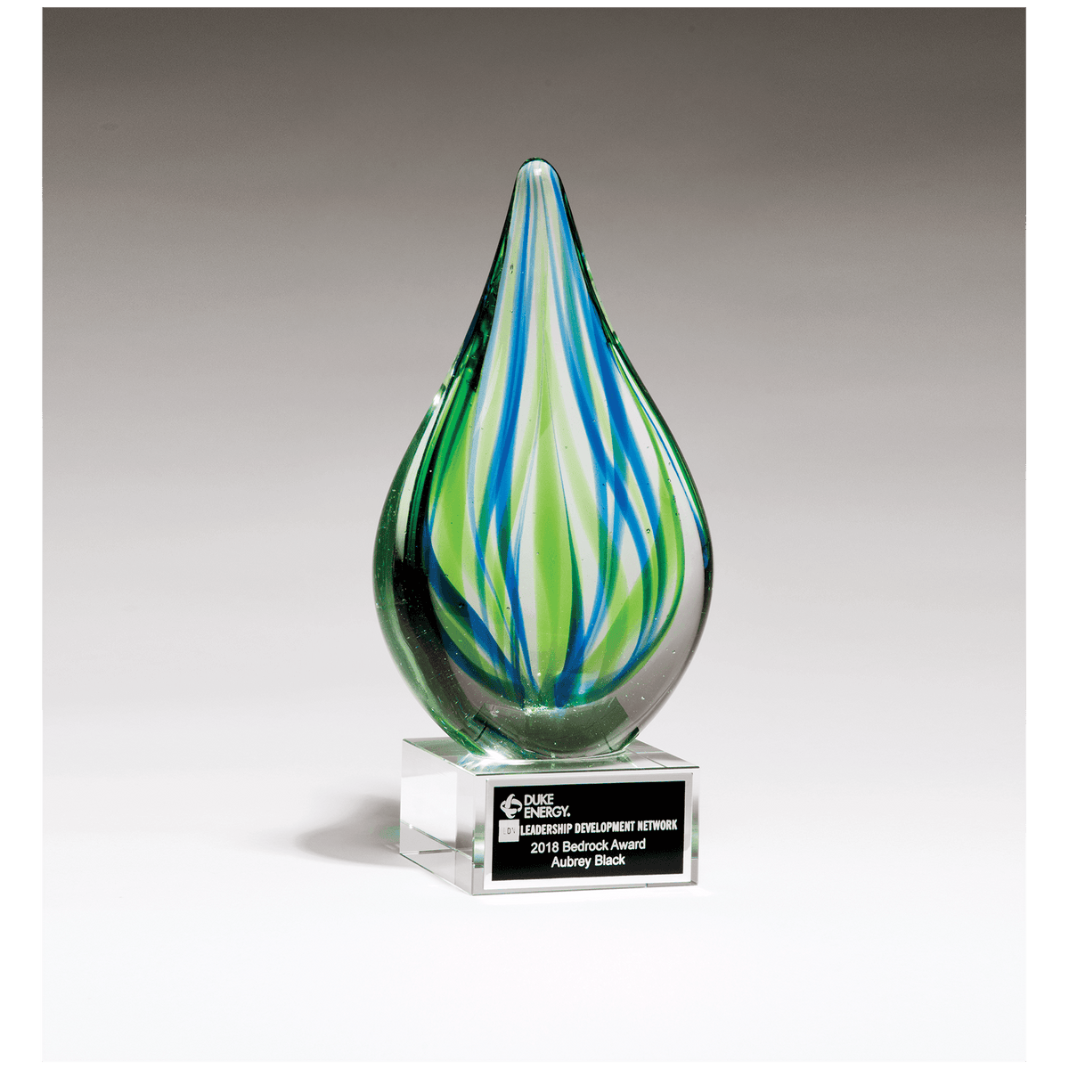 Blue and Green Teardrop Art Glass Award