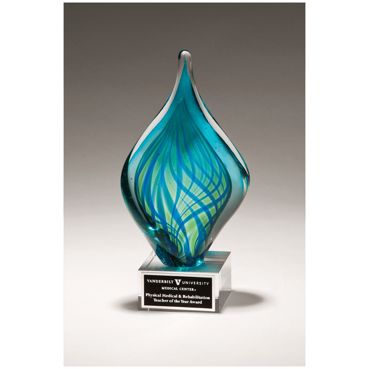 Blue and Green Twist Art Glass Award