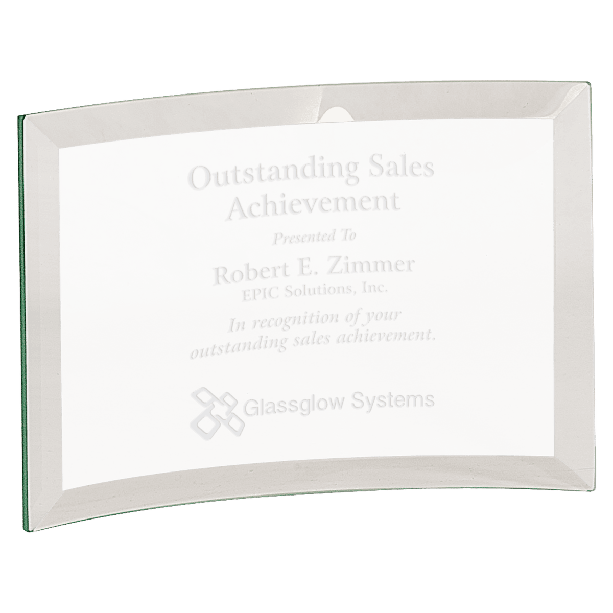 Beveled Jade Glass Crescent Award