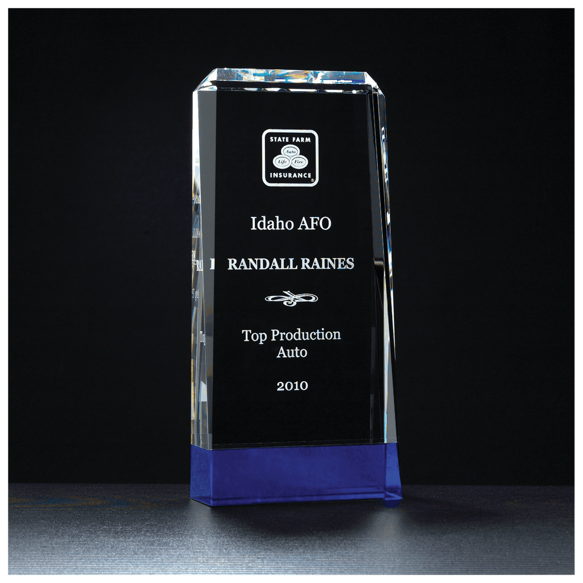 Premium Crystal Award with Cobalt Blue Base