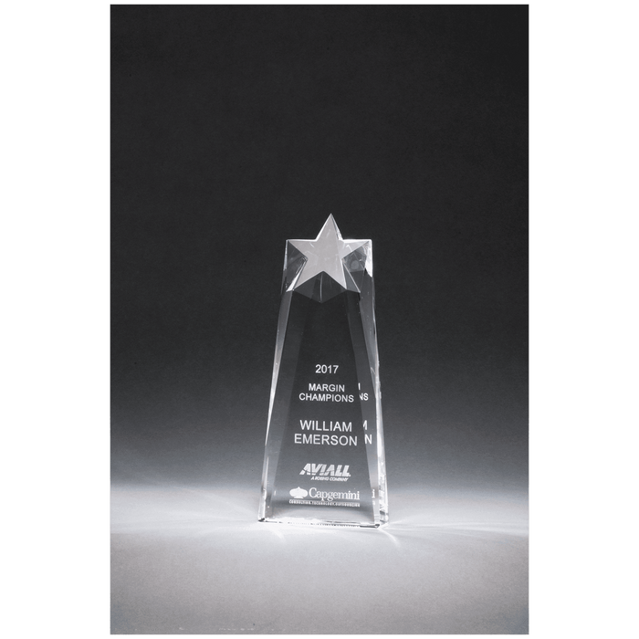 2 1/2" x 7 1/2" x 1 1/2" (Tapered) Star Trophy Carved From a Block of Crystal
