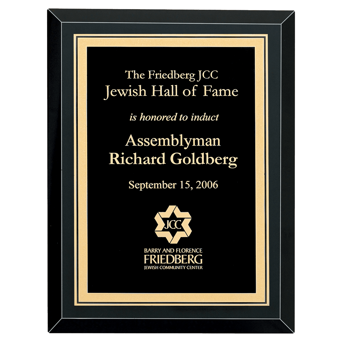 Black Mirror Glass Plaque with Gold Florentine Border