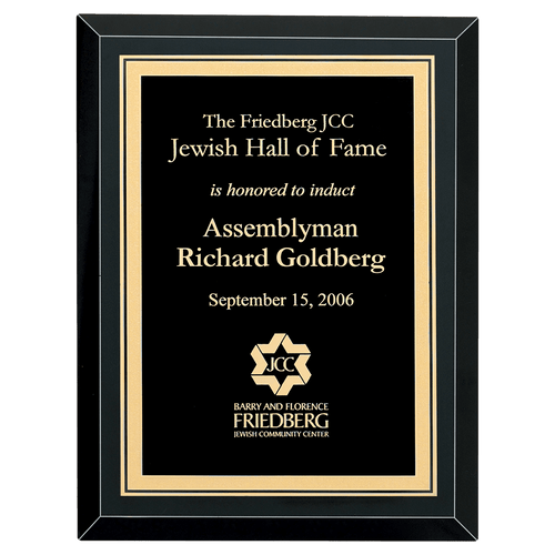 Black Mirror Glass Plaque with Gold Florentine Border
