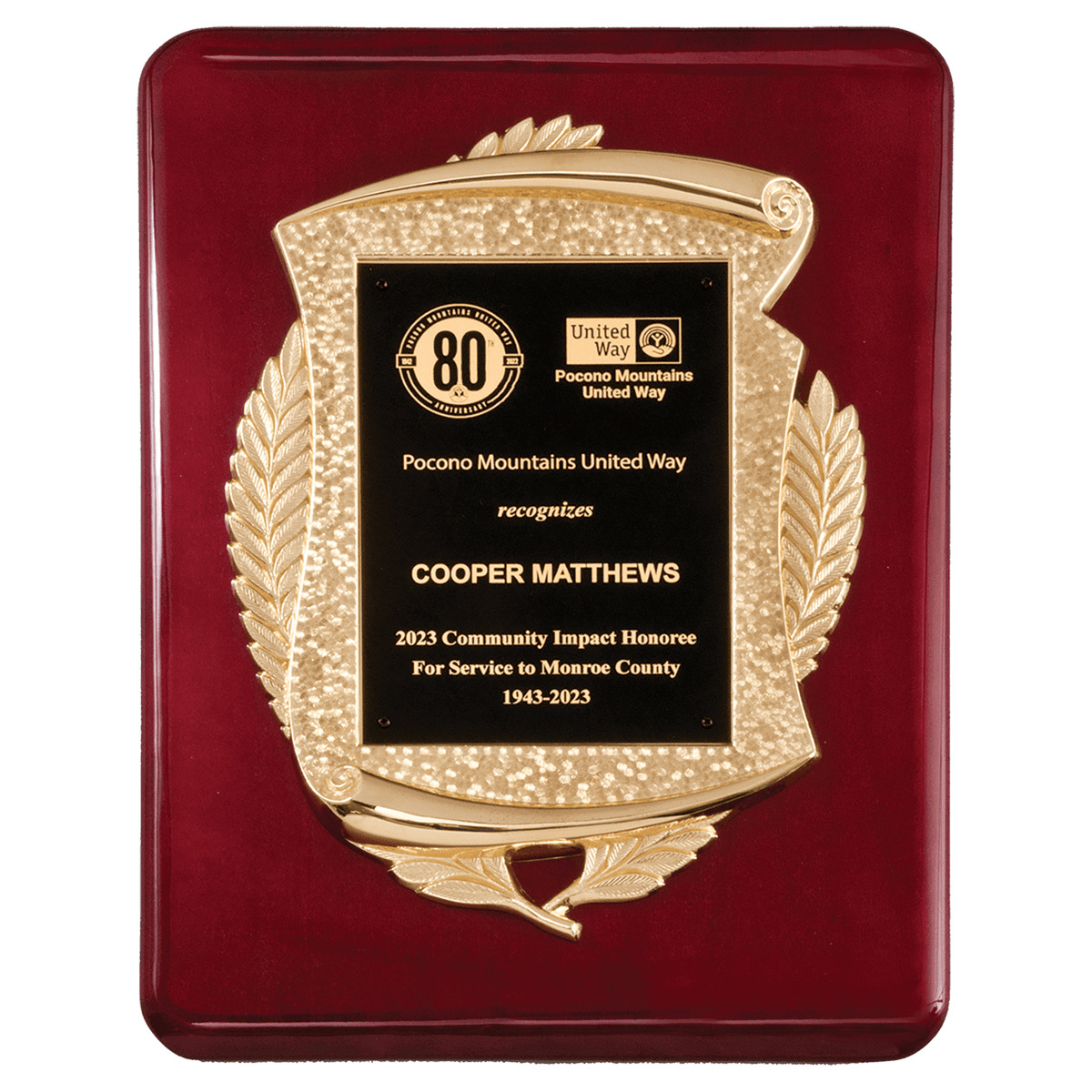 Rosewood Gold Scroll Plaque