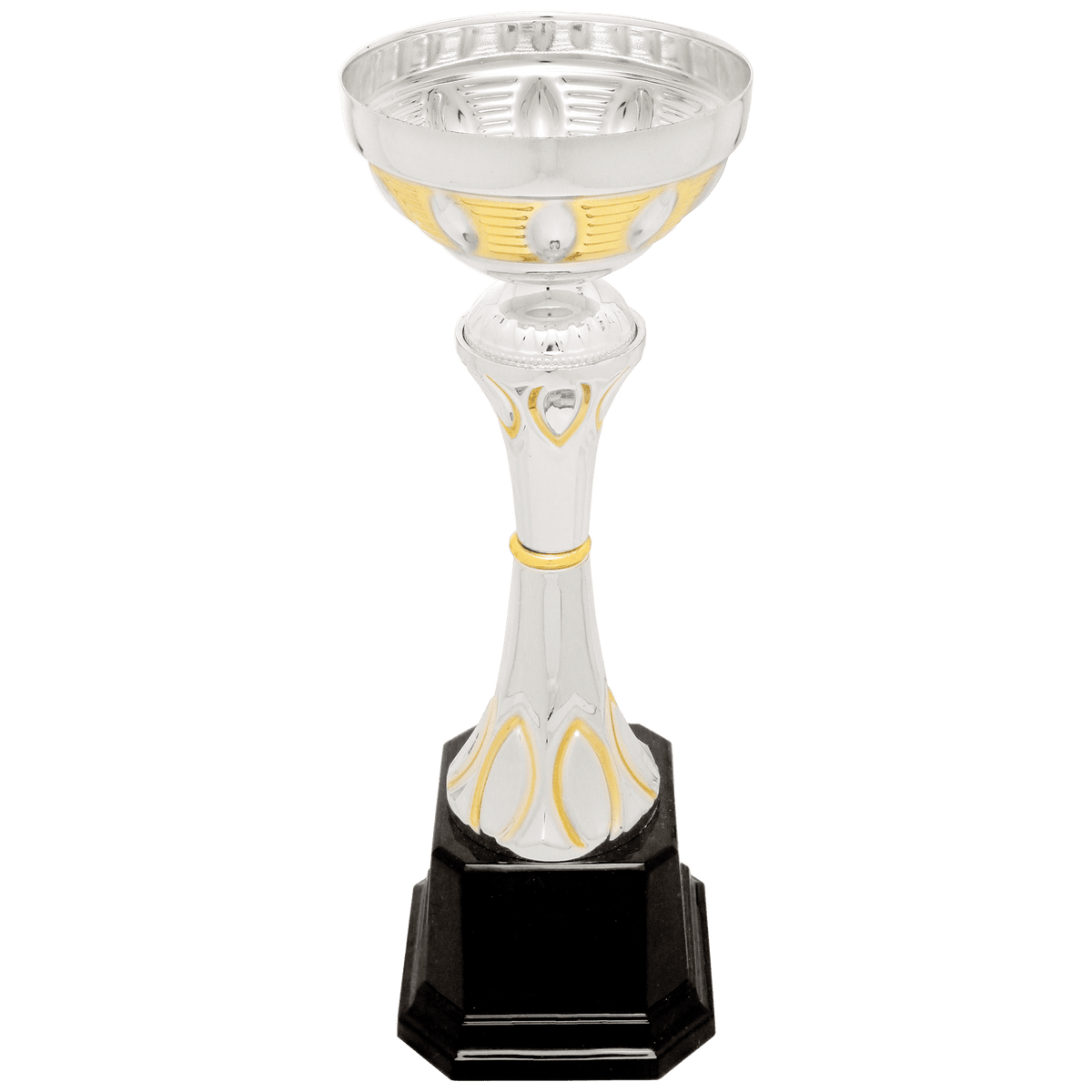 Silver/Gold Completed Metal Cup Trophy on Plastic Base