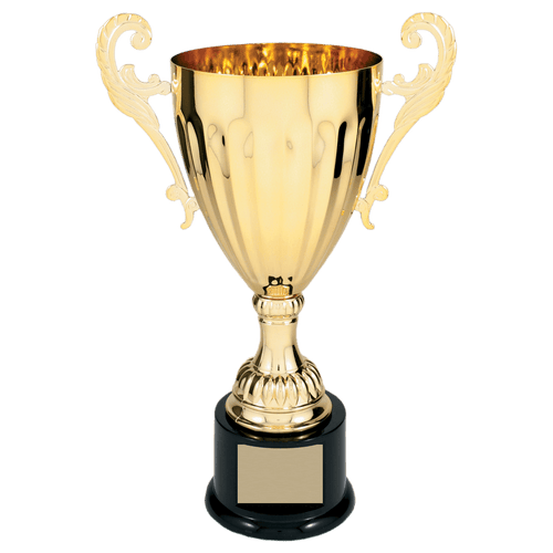 12" Gold Completed Metal Cup Trophy on Plastic Base