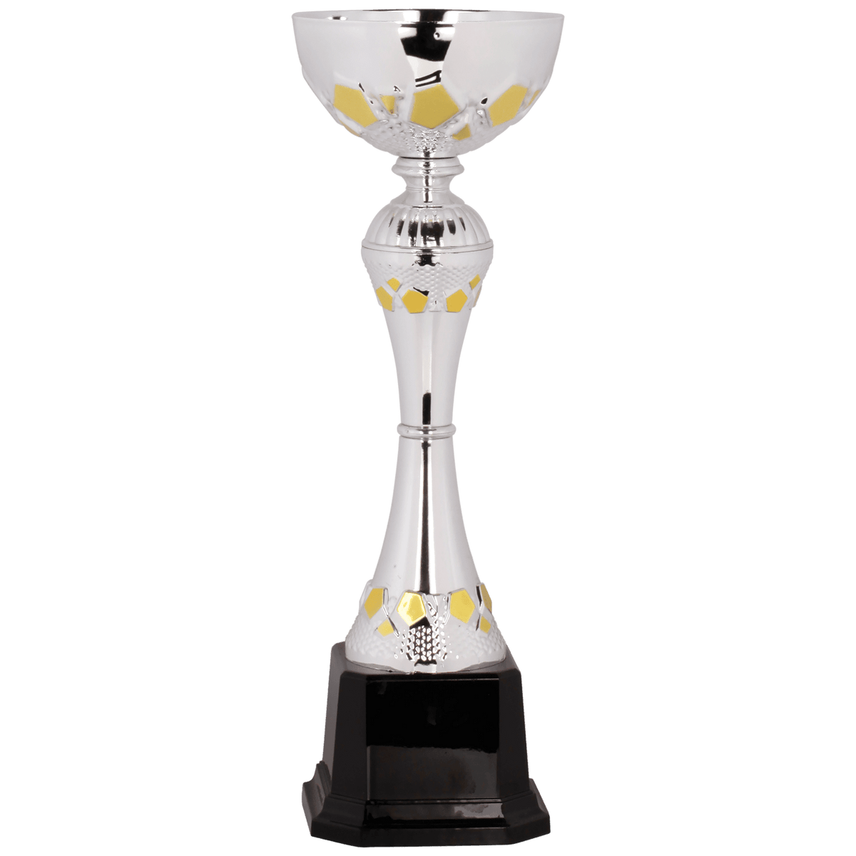 Silver/Gold Completed Metal Cup Trophy on Plastic Base