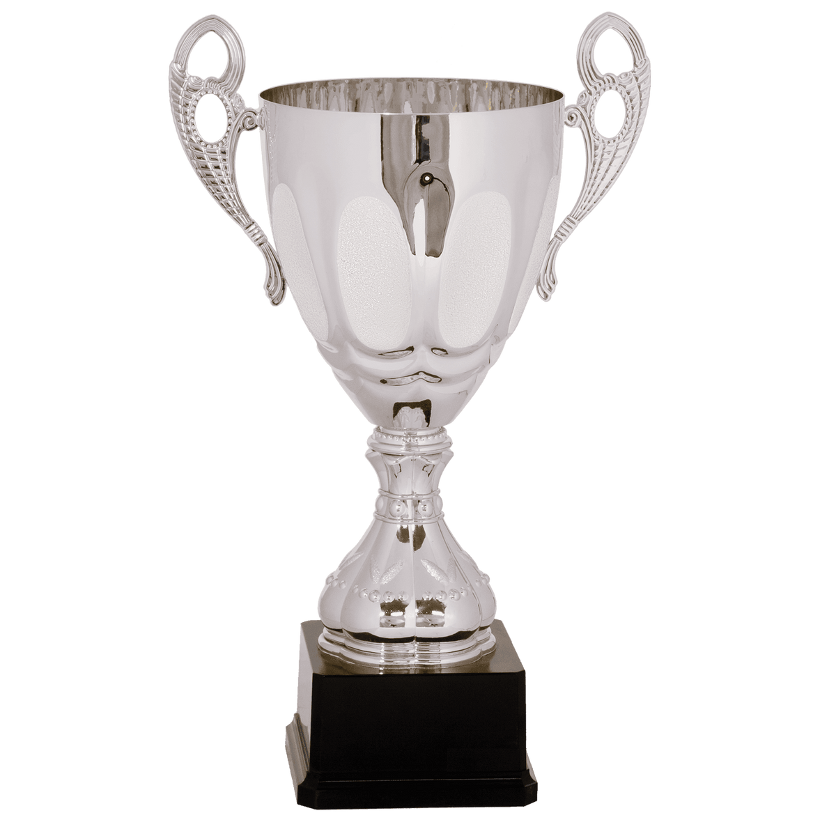 Silver Completed Metal Cup Trophy on Plastic Base