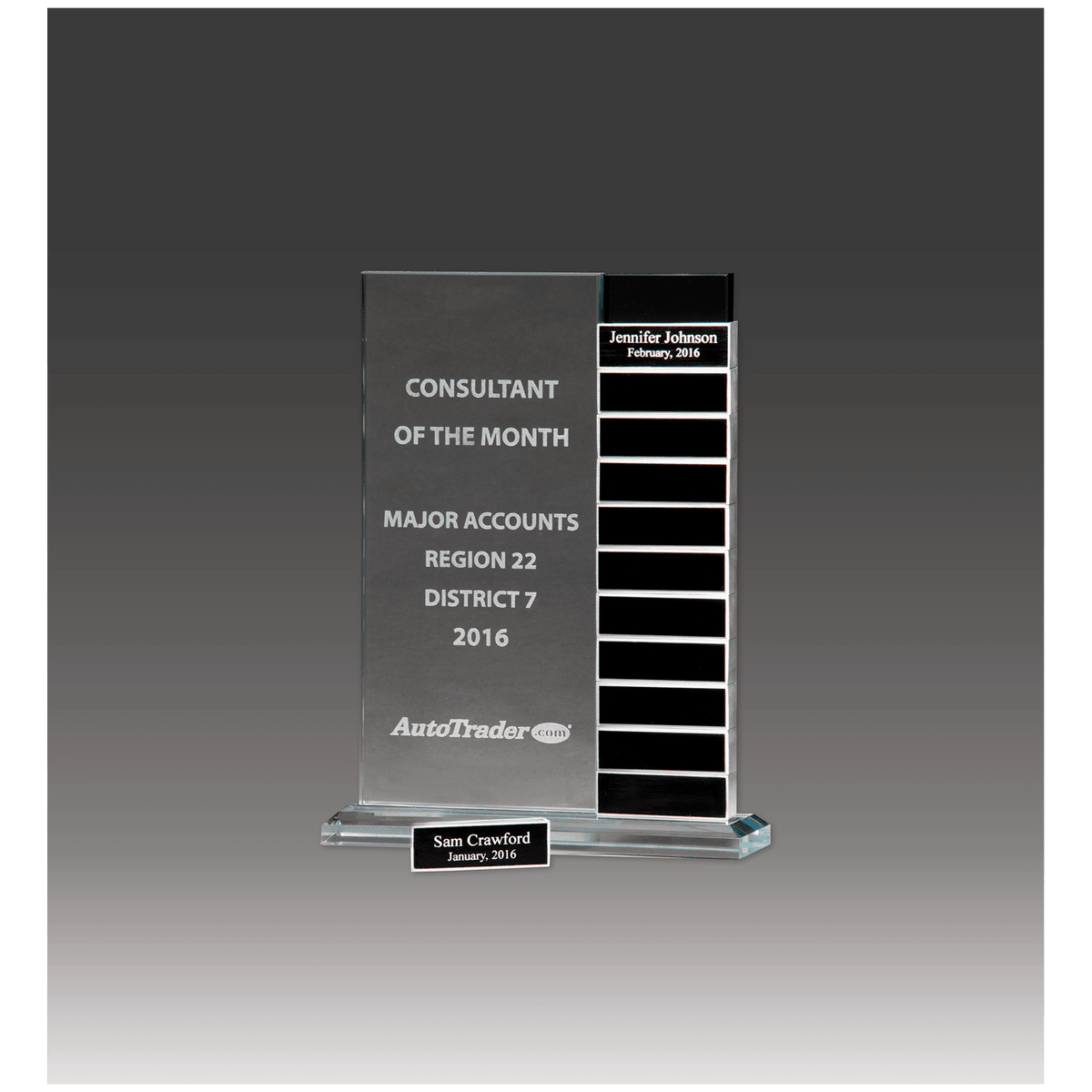 7 1/2" x 10" Jade Glass Perpetual Award with 12 Individual Aluminum Blocks