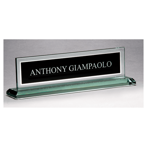10" x 2 3/4" Glass Name Plate w/Black Silkscreened Engraving Area, Mirror Border