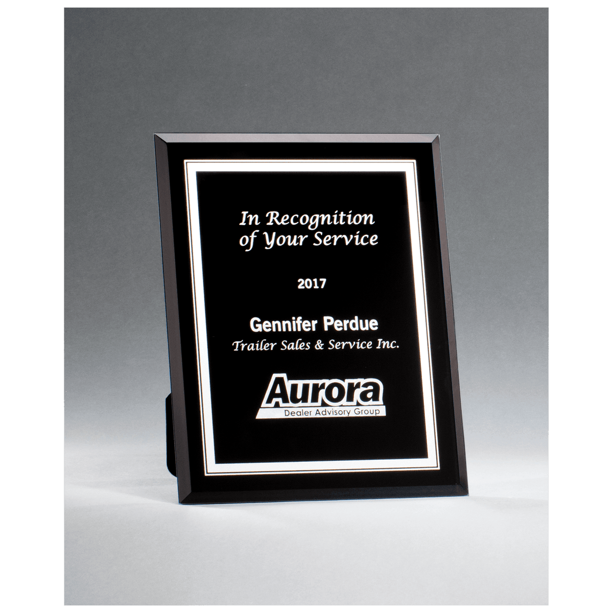 Black Glass Plaque with Silver Border and Easel Back