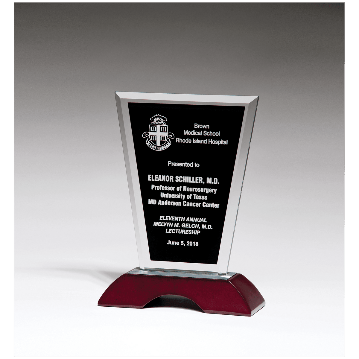 Black Silkscreened Clear Glass with High Gloss Rosewood Base