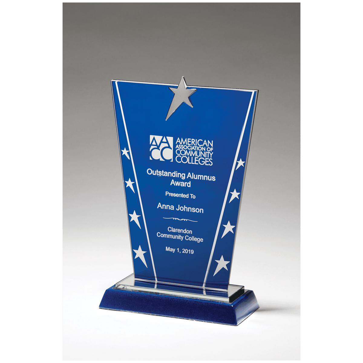 Constellation Series Glass Award with Blue Background with Chrome Plated Star