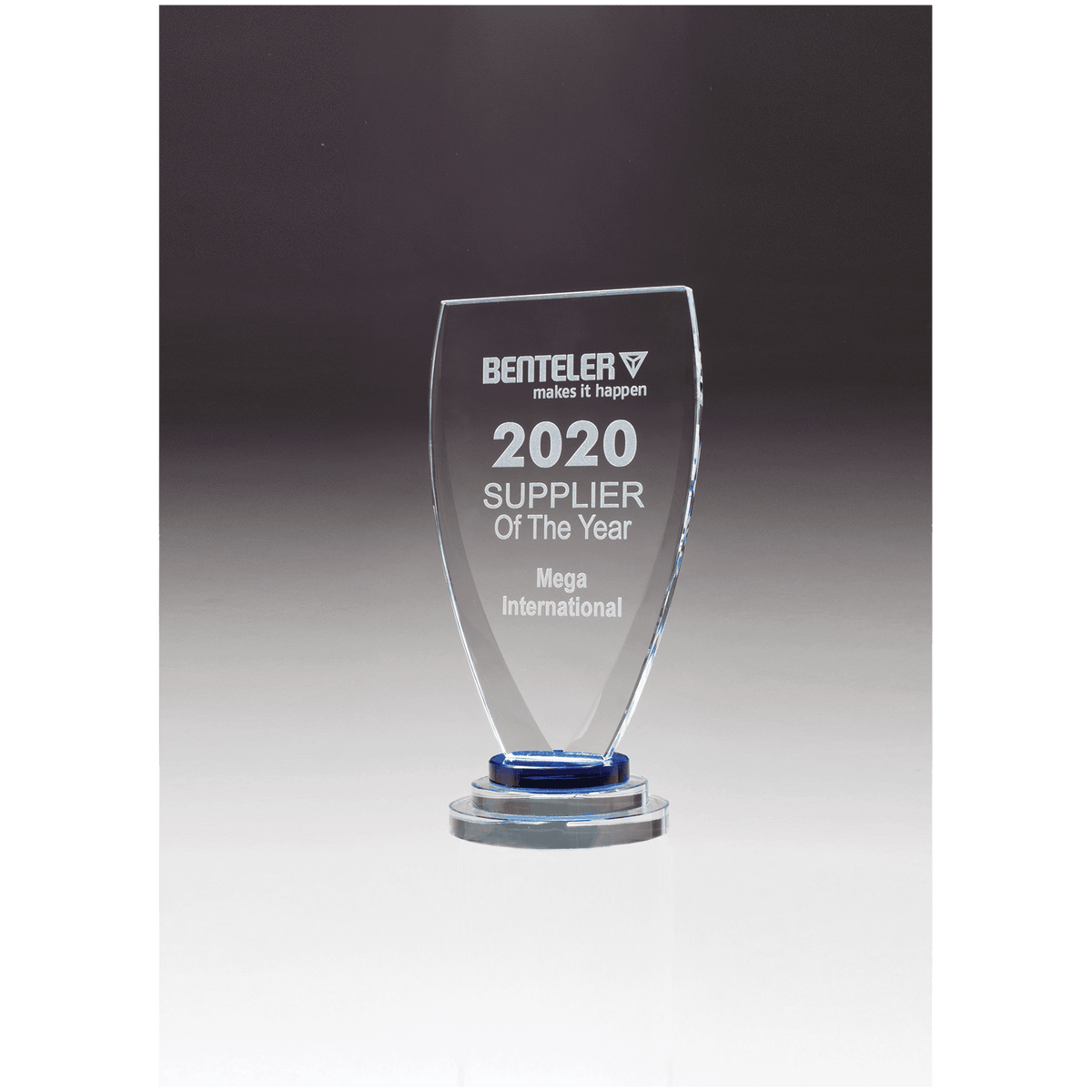 Chalice Series Sapphire Glass Award with Blue and Clear Glass Pedestal Base