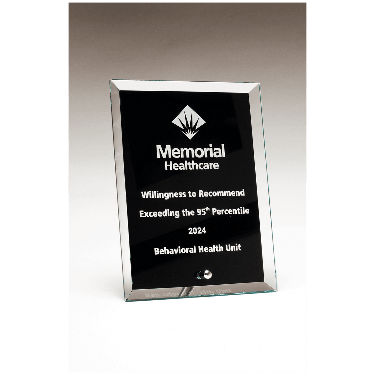 Clear Glass Plaque with Painted Black Background, Silv             er Plated Easel Post