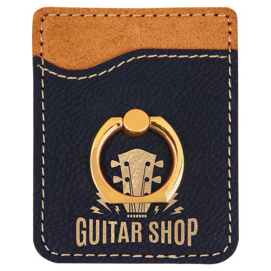 Black/Gold Laserable Leatherette Phone Wallet with Gold Ring