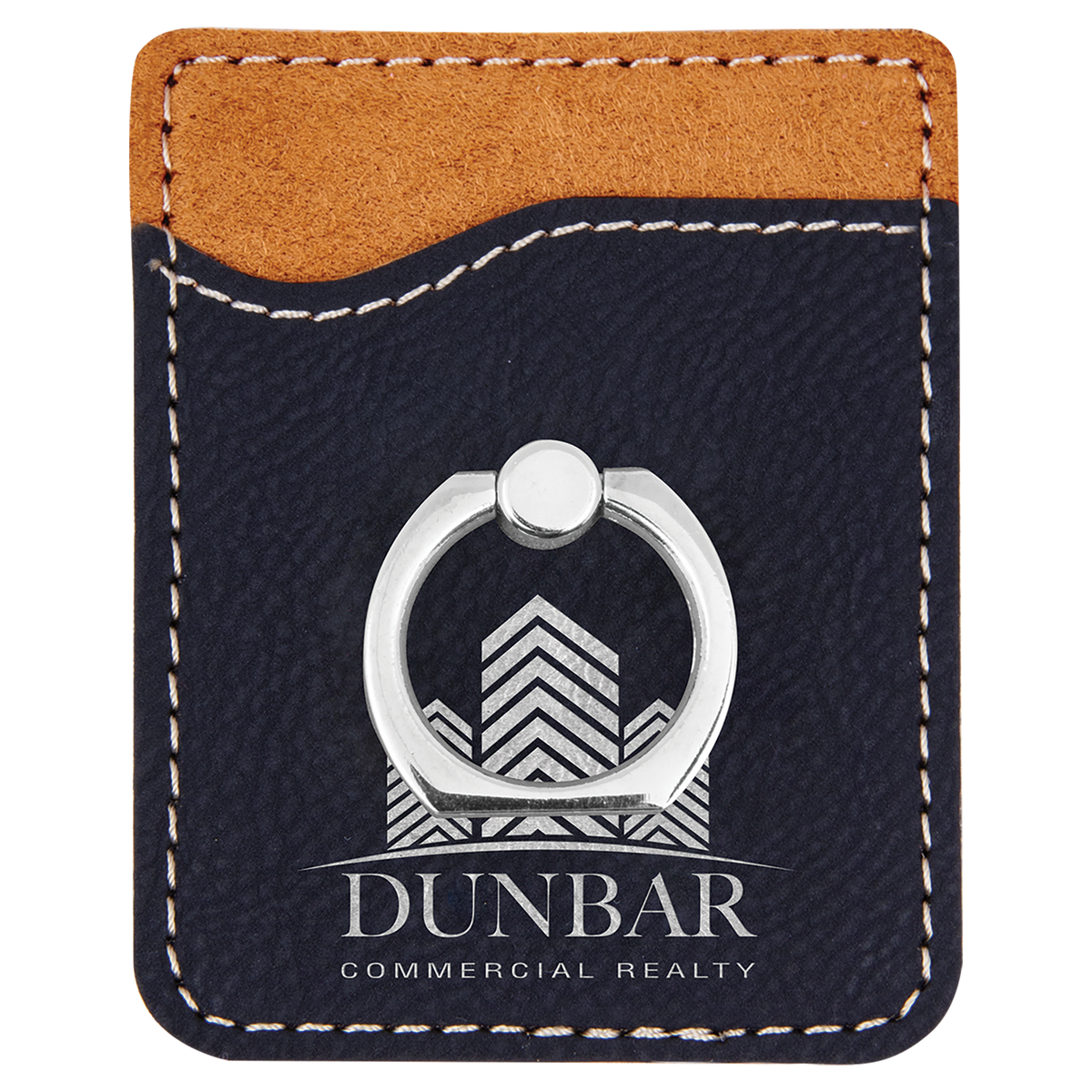 Black/Silver Laserable Leatherette Phone Wallet with Silver Ring