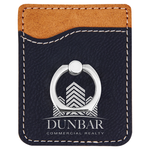Black/Silver Laserable Leatherette Phone Wallet with Silver Ring