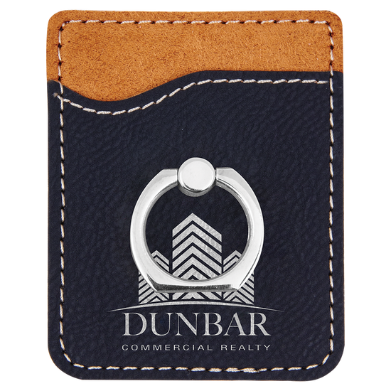 Black/Silver Laserable Leatherette Phone Wallet with Silver Ring