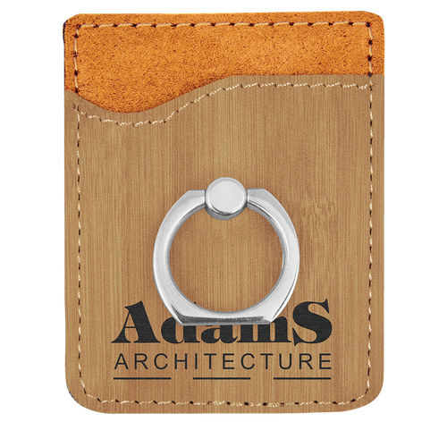 Bamboo Laserable Leatherette Phone Wallet with Silver Ring