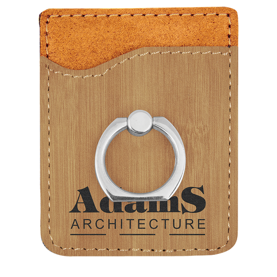 Bamboo Laserable Leatherette Phone Wallet with Silver Ring