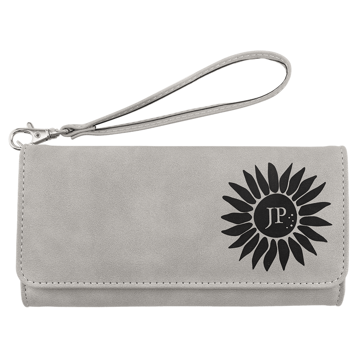 Wallet with Strap - Laserable Leatherette, Creekside Collection, 7 1/2" x 4", Light Gray