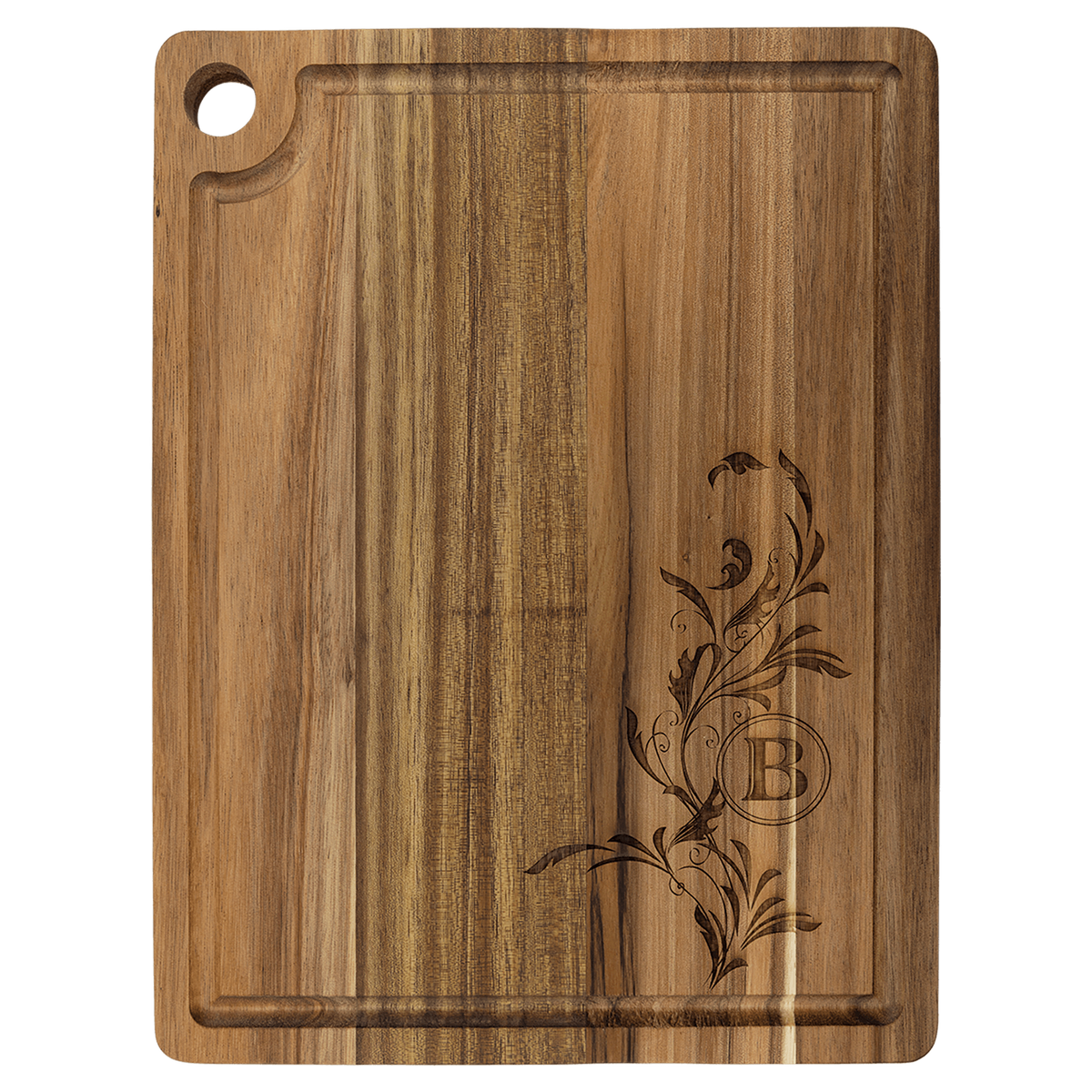 11 1/2" x 8 3/4" Acacia Cutting Board with Drip Ring and Corner Hole