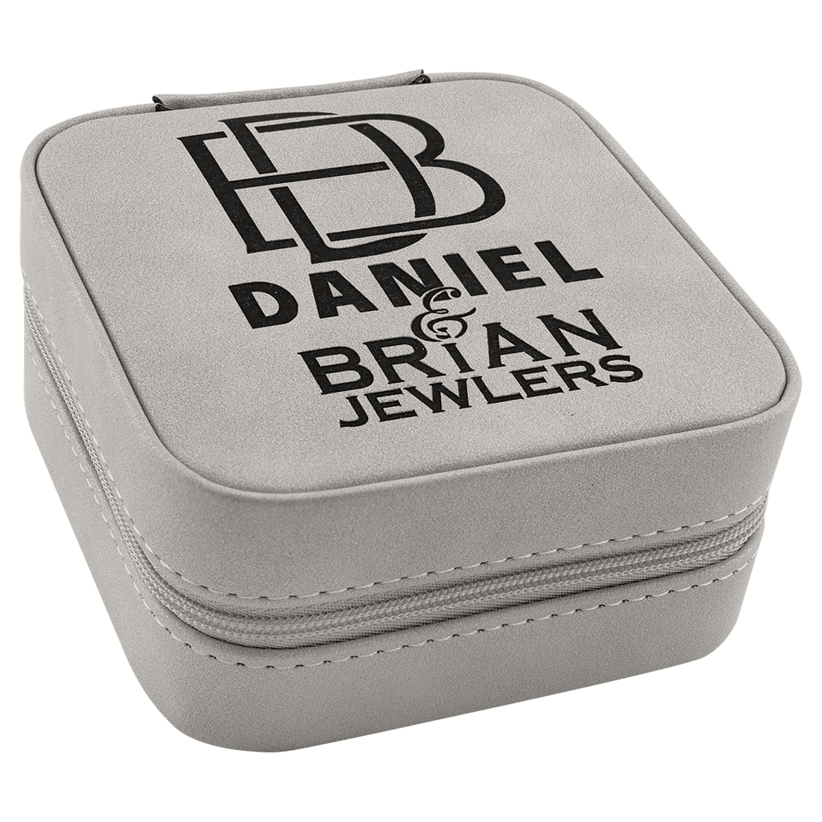 Travel Jewelry Box - Laserable Leatherette, Creekside Collection, 4" x 4", Light Gray