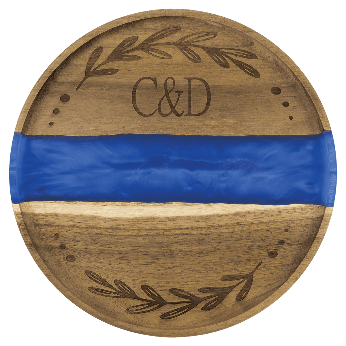 11 3/4" x 3/4" Acacia with Blue Pearl Resin Round Serving Tray