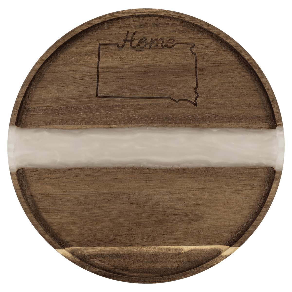 11 3/4" x 3/4" Acacia with White Pearl Resin Round Serving Tray
