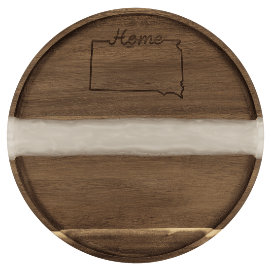 11 3/4" x 3/4" Acacia with White Pearl Resin Round Serving Tray