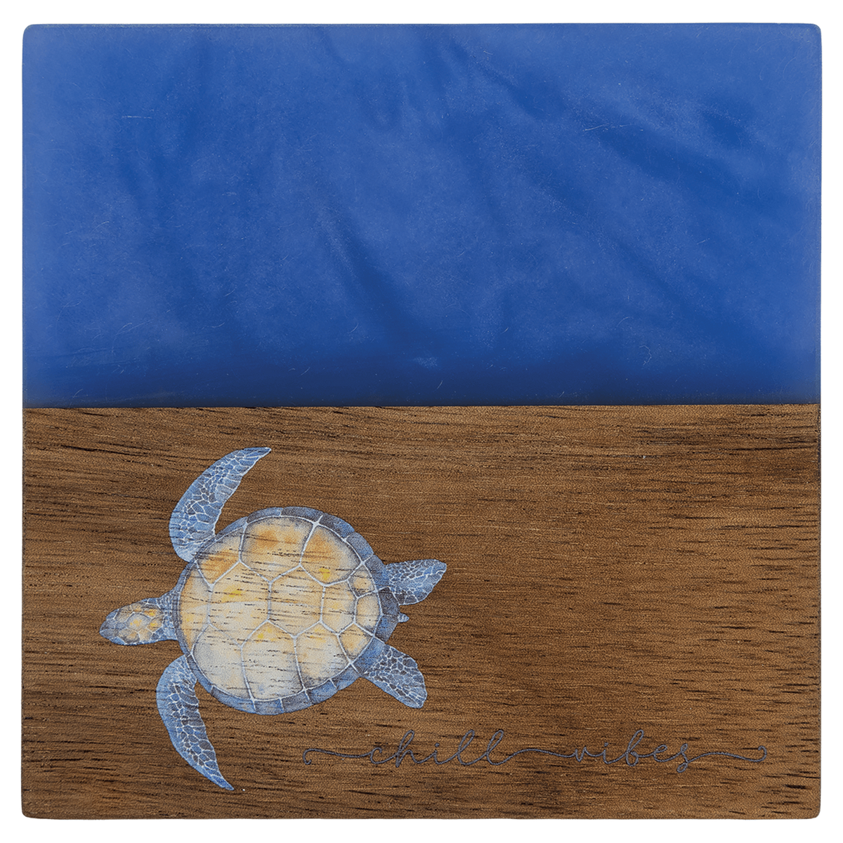 4" x 4" Acacia with Blue Pearl Resin Square Coaster