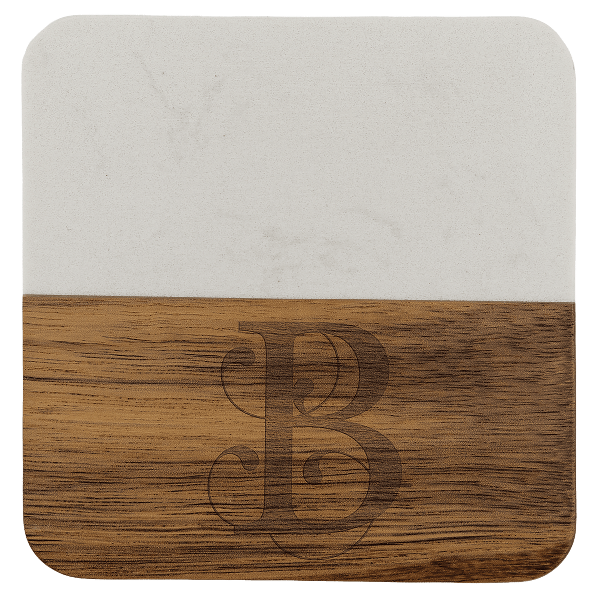 4" x 4" Acacia with White Marble Accent Square Coaster