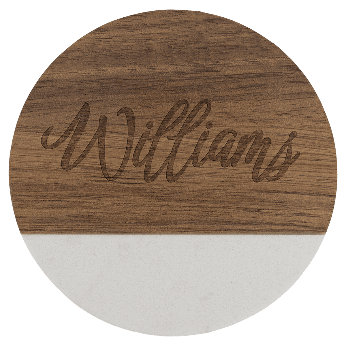 4" Acacia with White Marble Accent Round Coaster