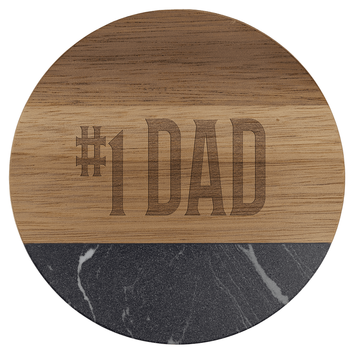 4" Acacia with Black Marble Accent Round Coaster
