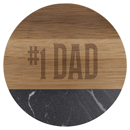 4" Acacia with Black Marble Accent Round Coaster