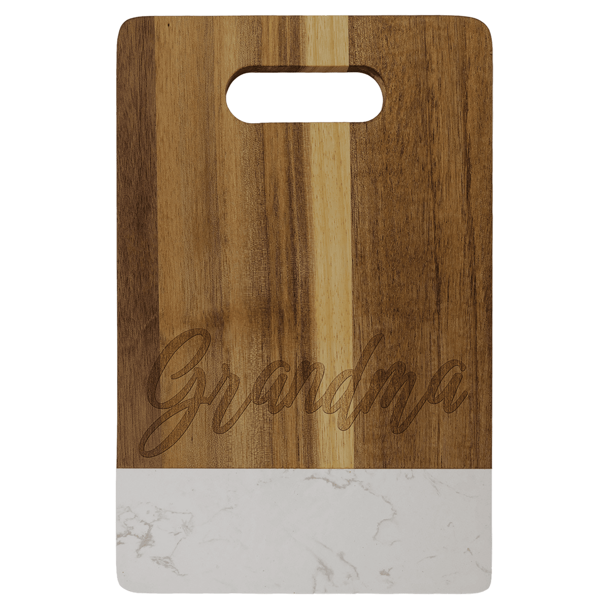 9" x 6" Acacia with White Marble Accent Rectangle Cutting Board with Handle