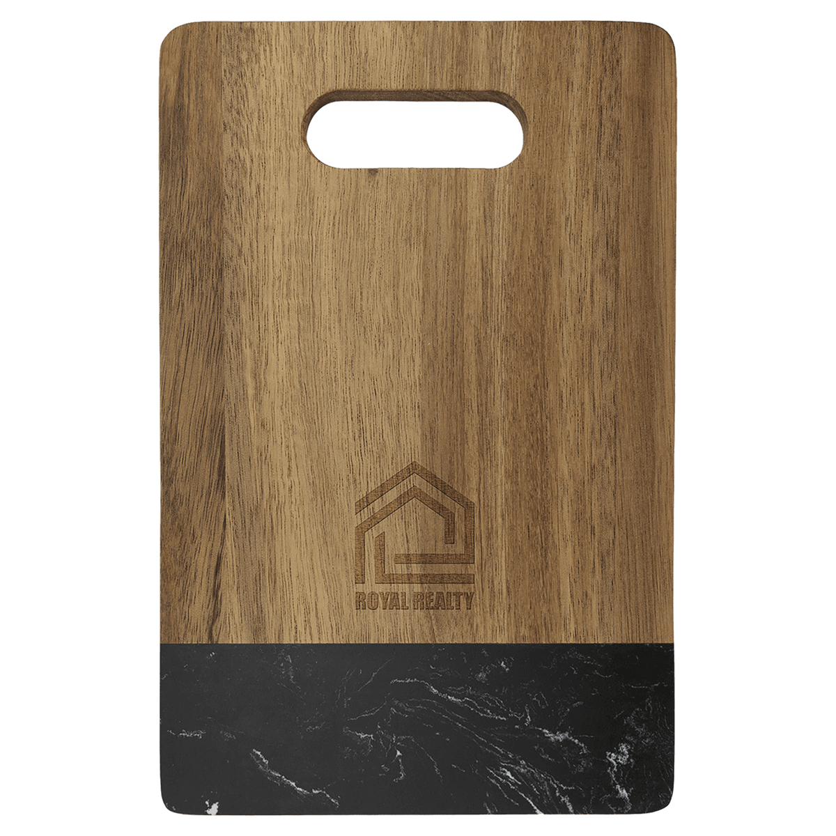 9" x 6" Acacia with Black Marble Accent Rectangle Cutting Board with Handle