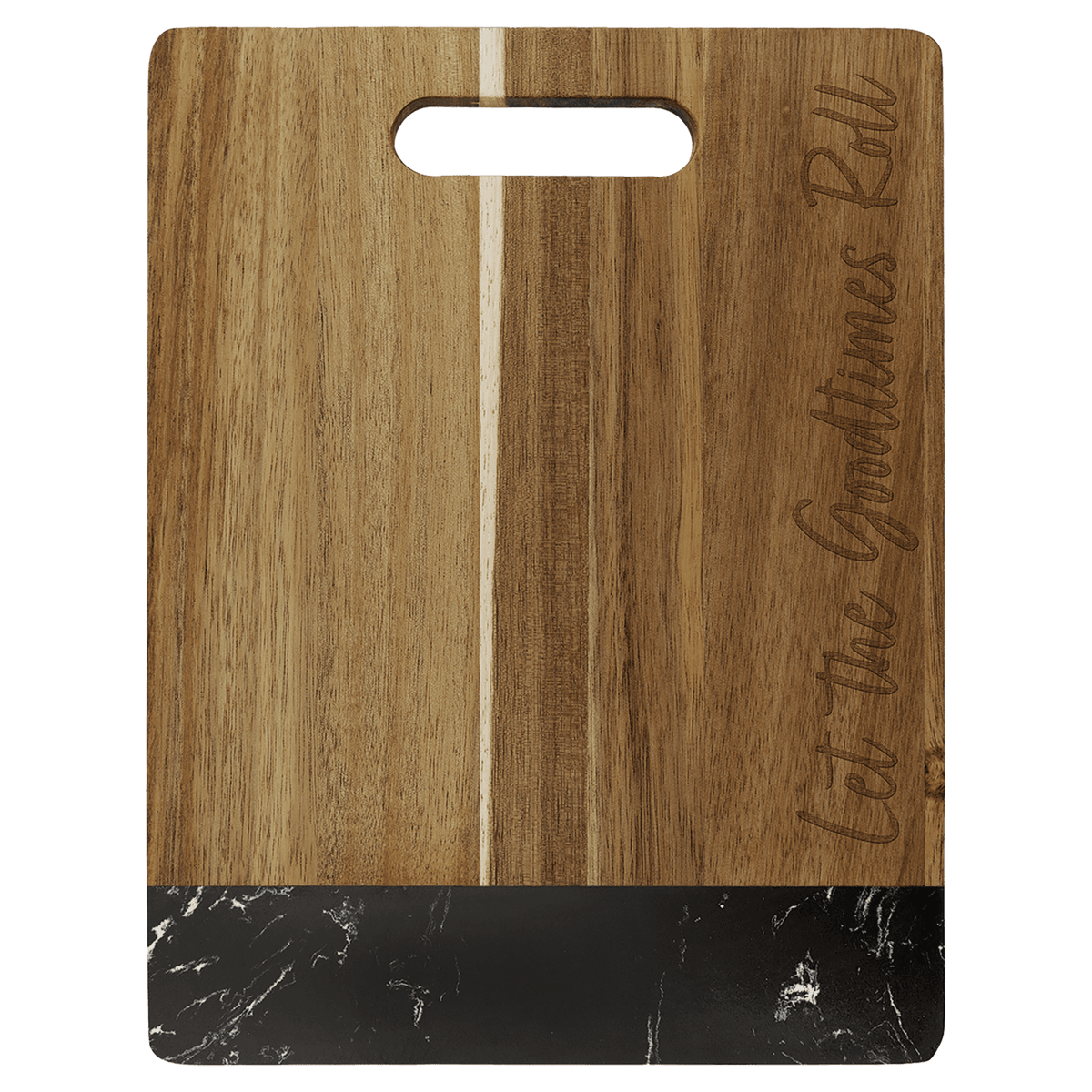 11 1/2" x 8 3/4" Acacia with Black Marble Accent Rectangle Cutting Board with Handle