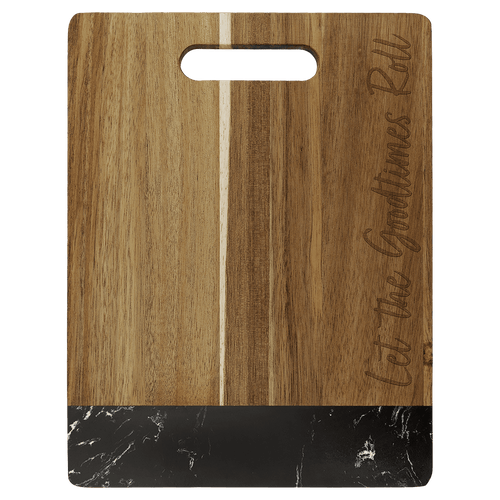 11 1/2" x 8 3/4" Acacia with Black Marble Accent Rectangle Cutting Board with Handle
