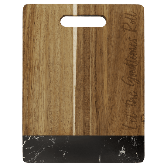 11 1/2" x 8 3/4" Acacia with Black Marble Accent Rectangle Cutting Board with Handle