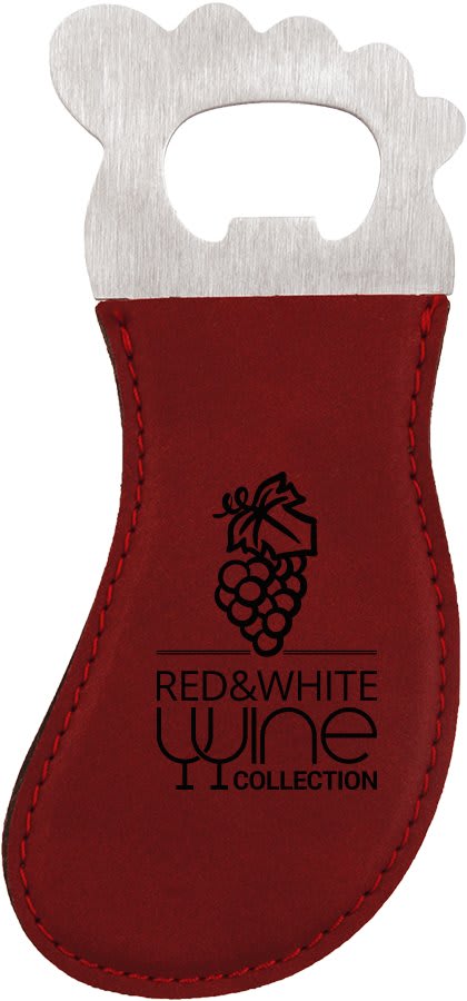 Rose Laserable Leatherette Foot Shaped Bottle Opener with Magnet
