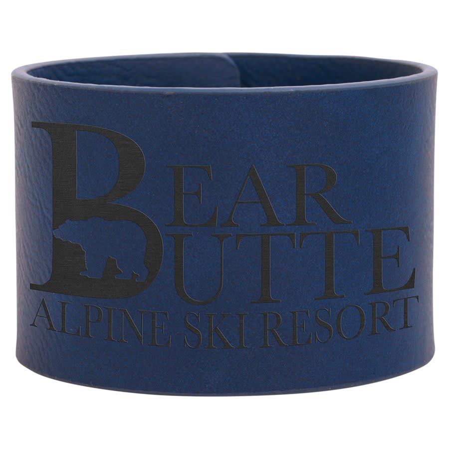9 1/2" x 2" Blue/Black Laserable Leatherette Cuff Bracelet