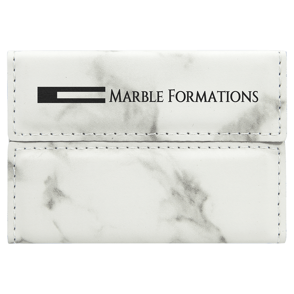 3 3/4" x 2 3/4" White Marble Laserable Leatherette Hard Business Card Holder