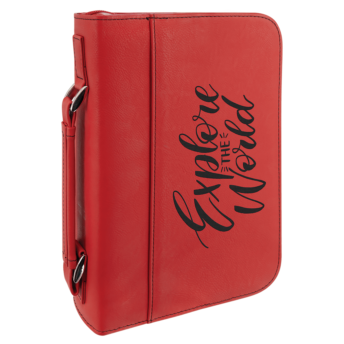 7 1/2" x 10 3/4" Red Leatherette Book/Bible Cover with Handle and Zipper