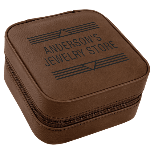 Personalized Leatherette Travel Jewelry Box — 4" × 4", Tan Lining